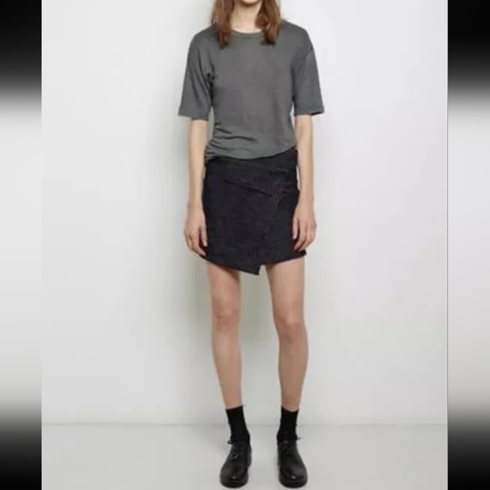 Isabel Marant asymmetrical black wool knit wrap zip tie mini skirt sz.36